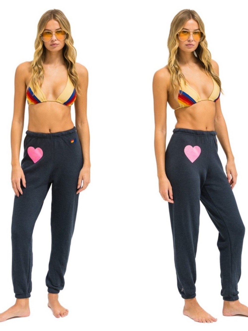 Aviator Nation Glitter Heart Sweatpants in Charcoal/Neon Pink Size Large